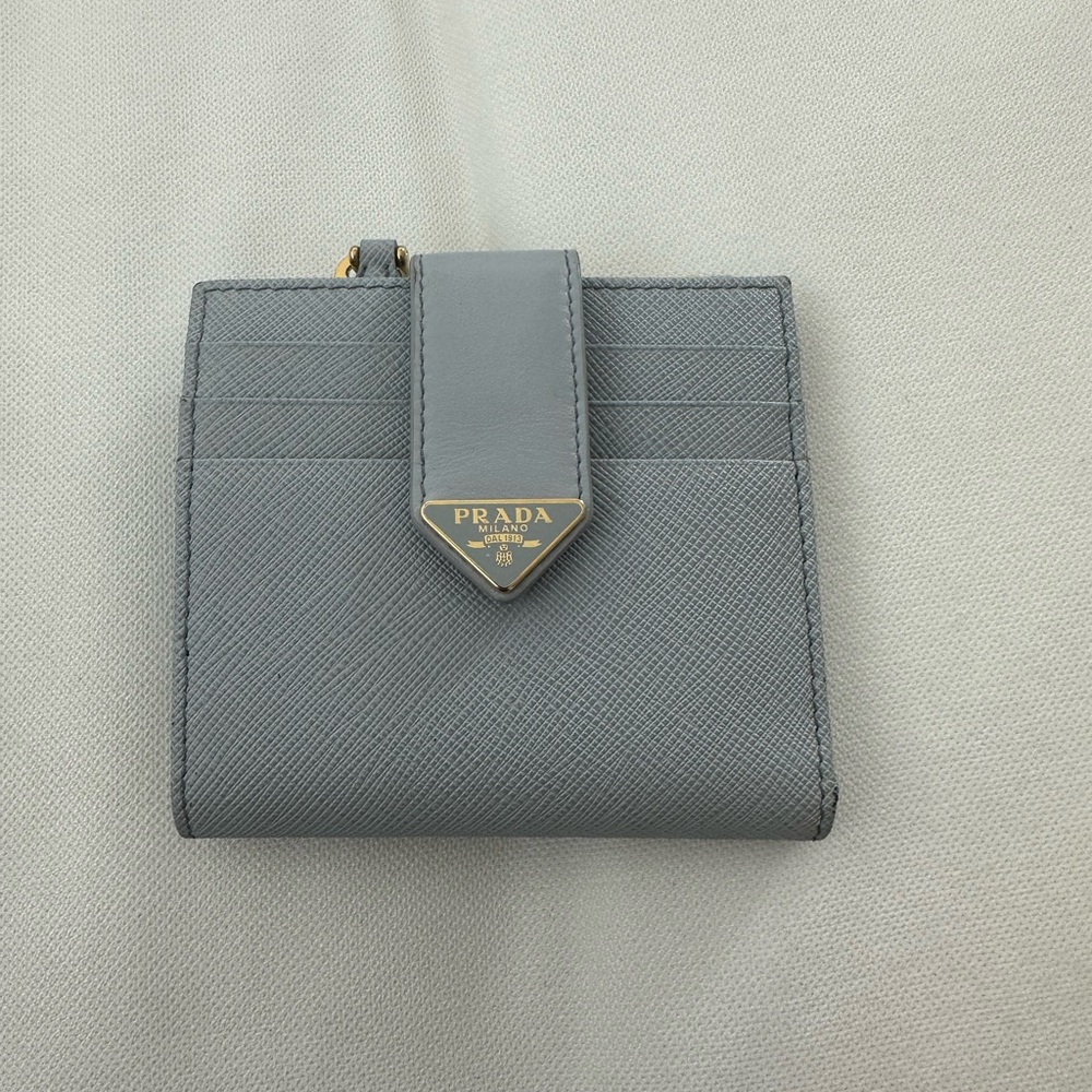 Prada small saffiano and leather wallet in a beautiful dusty blue